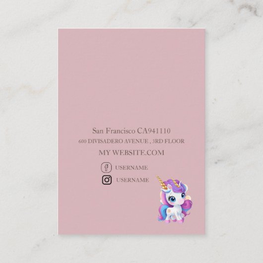 かわいい滑らかなユニコーンガーリーのカラーイヤーホルダー 名刺 (裏面)
