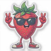 かわいい漫画いちごおもしろいサングラつきイチゴ シール (正面)