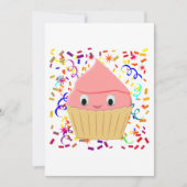 かわいい漫画いちごカップケーキと紙吹雪 招待状 (正面)