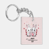 かわいい漫画うさぎ愛好家ハートバレンタインデー キーホルダー (正面左)