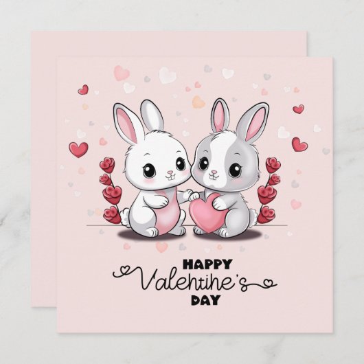 かわいい漫画うさぎ愛好家ハートバレンタインデー シーズンカード (正面/裏面)