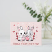 かわいい漫画うさぎ愛好家ハートバレンタインデー ポストカード (スタンド正面)