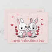 かわいい漫画うさぎ愛好家ハートバレンタインデー ポストカード (正面/裏面)