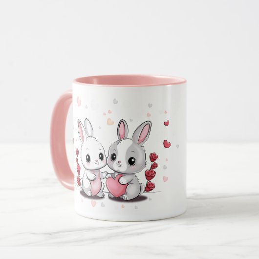 かわいい漫画うさぎ愛好家ハートバレンタインデー マグカップ (正面左)