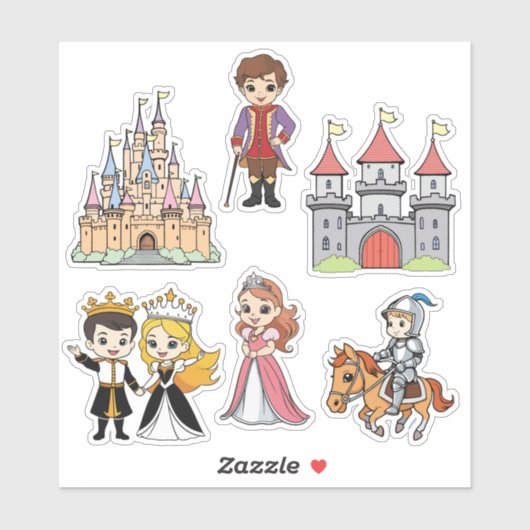 かわいい漫画おとぎ話プリンセスとナイトステッカー シール (シート)