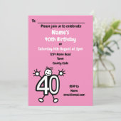 かわいい漫画おもしろいの女性40歳の誕生日パーティー 招待状 (スタンド正面)