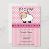 かわいい漫画おもしろいの羊のピンクの赤ちゃんシャワー 招待状 (正面)