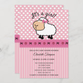 かわいい漫画おもしろいの羊のピンクの赤ちゃんシャワー 招待状 (正面/裏面)