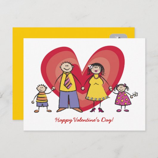 かわいい漫画おもしろいハッピーファミリーラブバレンタイン シーズンポストカード (正面/裏面)