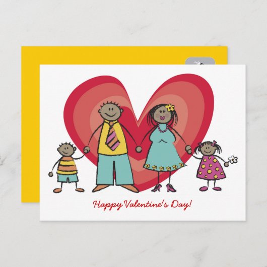 かわいい漫画おもしろいハッピーファミリーラブバレンタイン シーズンポストカード (正面/裏面)
