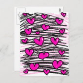 かわいい漫画お洒落ピンクの愛ハートパターン ポストカード (正面/裏面)