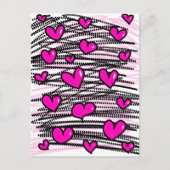 かわいい漫画お洒落ピンクの愛ハートパターン ポストカード (正面)