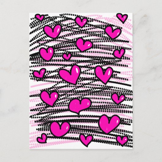 かわいい漫画お洒落ピンクの愛ハートパターン ポストカード (正面)