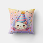 かわいい漫画かわいいキティキャットハッピーバースデー クッション (正面)