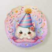 かわいい漫画かわいいキティキャットハッピーバースデー ラウンドクッション (裏面)