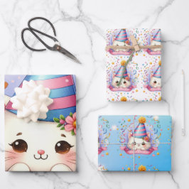 かわいい漫画かわいいキティキャットハッピーバースデー ラッピングペーパーシート