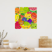 かわいい漫画かわいいハッピーサマーフルーツ集団 ポスター (キッチン)