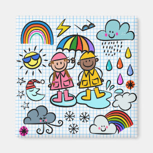 かわいい漫画がハッピーキッズの天気予報 マグネット
