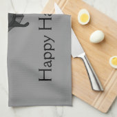 かわいい漫画こうもりとハッピーハローウィン文字 キッチンタオル (四つ折り)