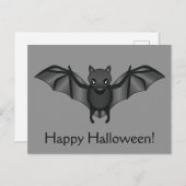 かわいい漫画こうもりとハッピーハローウィン文字 ポストカード (正面/裏面)