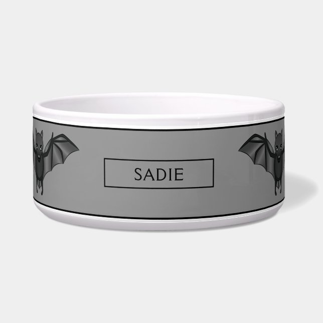 かわいい漫画こうもりハロウィーンイラストレーション&名前 ボウル (正面)