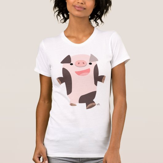 かわいい漫画にこにこしている豚の女性Tシャツ Tシャツ (正面)