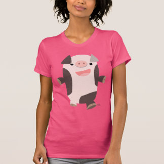 かわいい漫画にこにこしている豚の女性Tシャツ Tシャツ