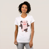 かわいい漫画にこにこしている豚の女性Tシャツ Tシャツ (正面フル)