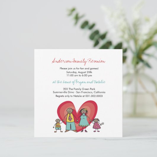 かわいい漫画のおもしろいの幸せな家族会のパーティーの招待 招待状 (スタンド正面)