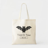 かわいい漫画のこうもりハロウィーントリックまたはトリート&名前 トートバッグ (正面)