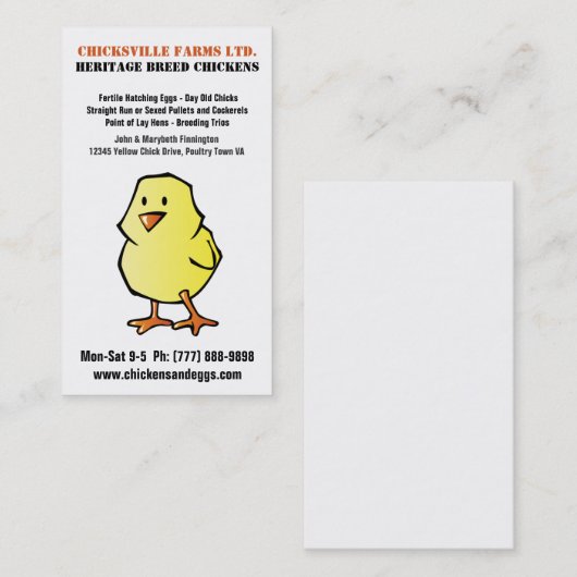 かわいい漫画のひよこの鶏のふ化場 名刺 (正面/裏面)