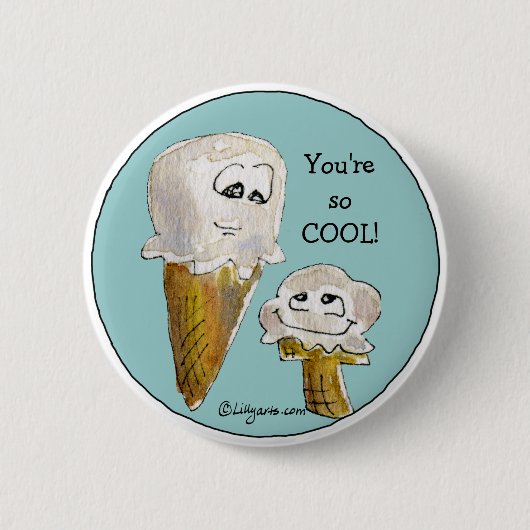 かわいい漫画のアイスクリームコーン 缶バッジ (正面)