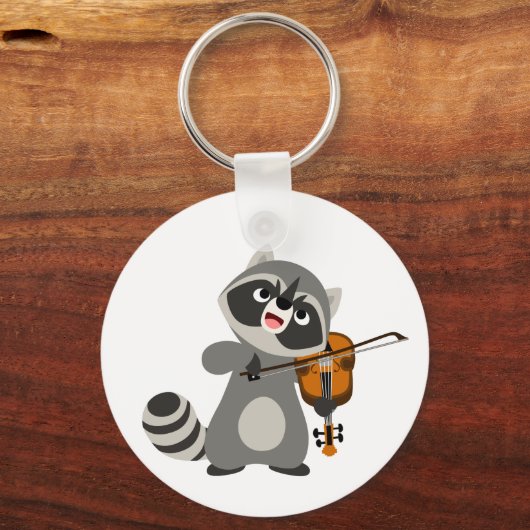 かわいい漫画のアライグマ遊のバイオリン キーホルダー (正面)