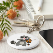 かわいい漫画のアライグマ遊のバイオリン キーホルダー (側面)