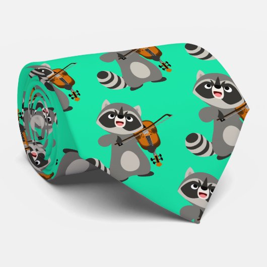 かわいい漫画のアライグマ遊のバイオリン ネクタイ (ロール)