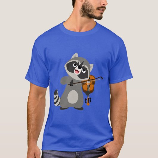 かわいい漫画のアライグマ遊のバイオリン Tシャツ (正面)