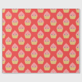 かわいい漫画のイチゴのカップケーキ赤 ラッピングペーパー (フラット)