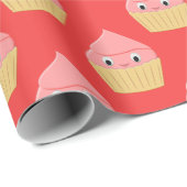 かわいい漫画のイチゴのカップケーキ赤 ラッピングペーパー (ロールコーナー)