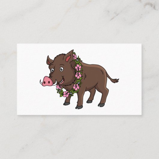 かわいい漫画のイノシシと花 名刺 (裏面)