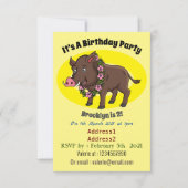 かわいい漫画のイノシシと花 招待状 (正面)