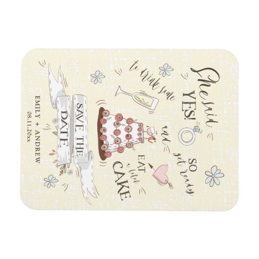 かわいい漫画のイラストレーションが日付を保存 マグネット (横)