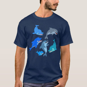 かわいい漫画のイルカのポッドのTシャツ Tシャツ