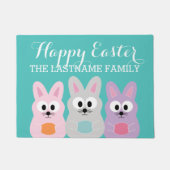 かわいい漫画のイースターバニーと名前をカスタムする ドアマット (正面)