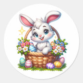 かわいい漫画のイースターバニーのかご ラウンドシール (正面)