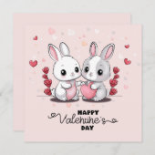 かわいい漫画のウサギの恋人ハートバレンタインデー シーズンカード (正面/裏面)