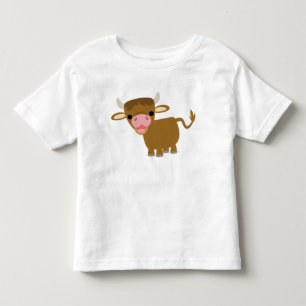かわいい漫画のウシの子供のTシャツ トドラーTシャツ