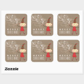 かわいい漫画のエルフが魔法のクリスマスホリデーを渦巻く スクエアシール (シート)