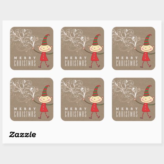 かわいい漫画のエルフが魔法のクリスマスホリデーを渦巻く スクエアシール (シート)