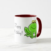 かわいい漫画のカエルのホップの豊富な誕生日のおもしろいな挨拶 マグカップ (正面右)
