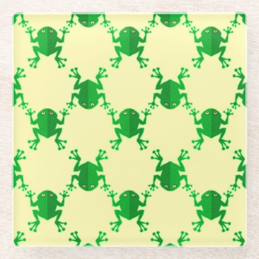 かわいい漫画のカエル ガラスコースター (正面)